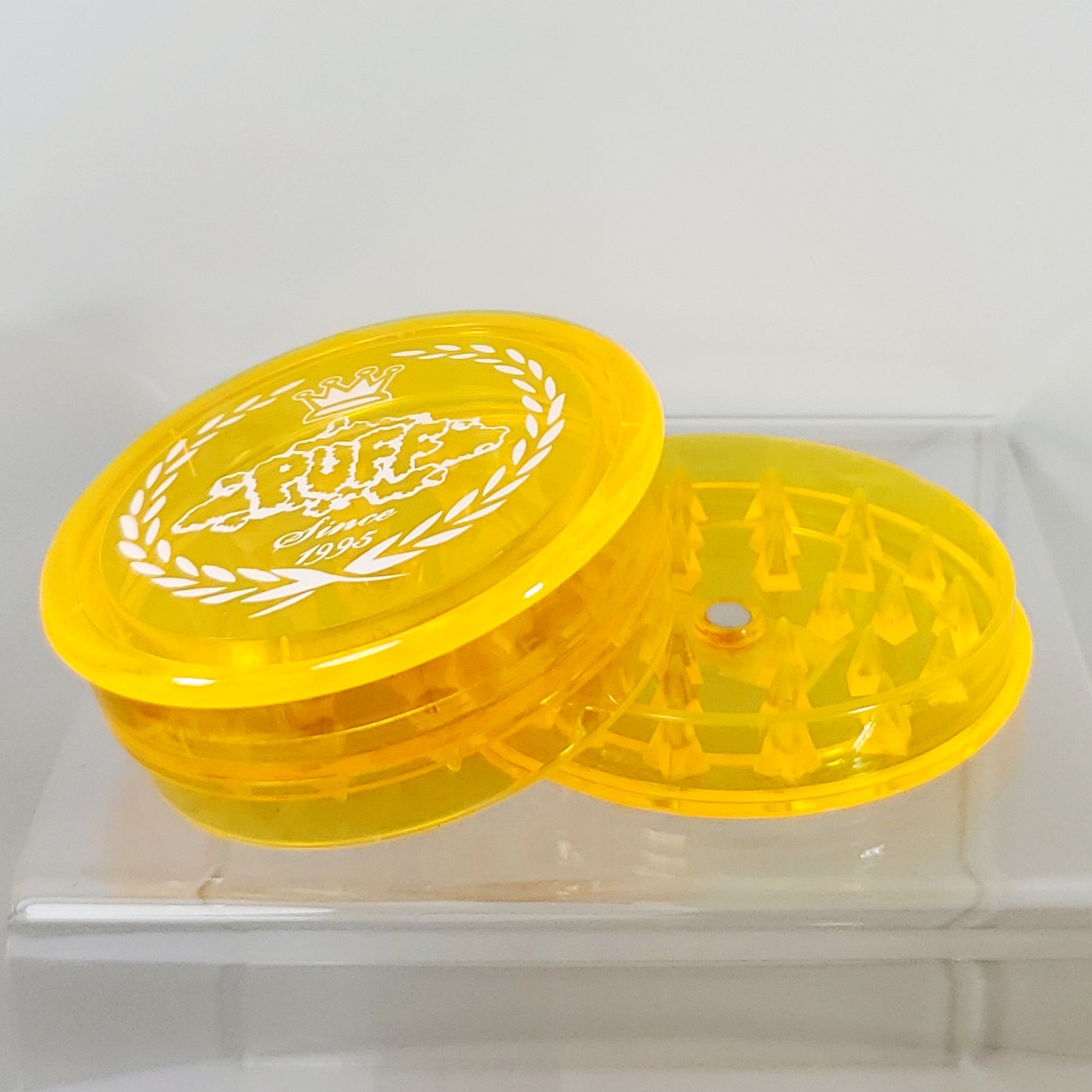 Puff Brand Acrylic Grinder with Storage Cubby - Orange
