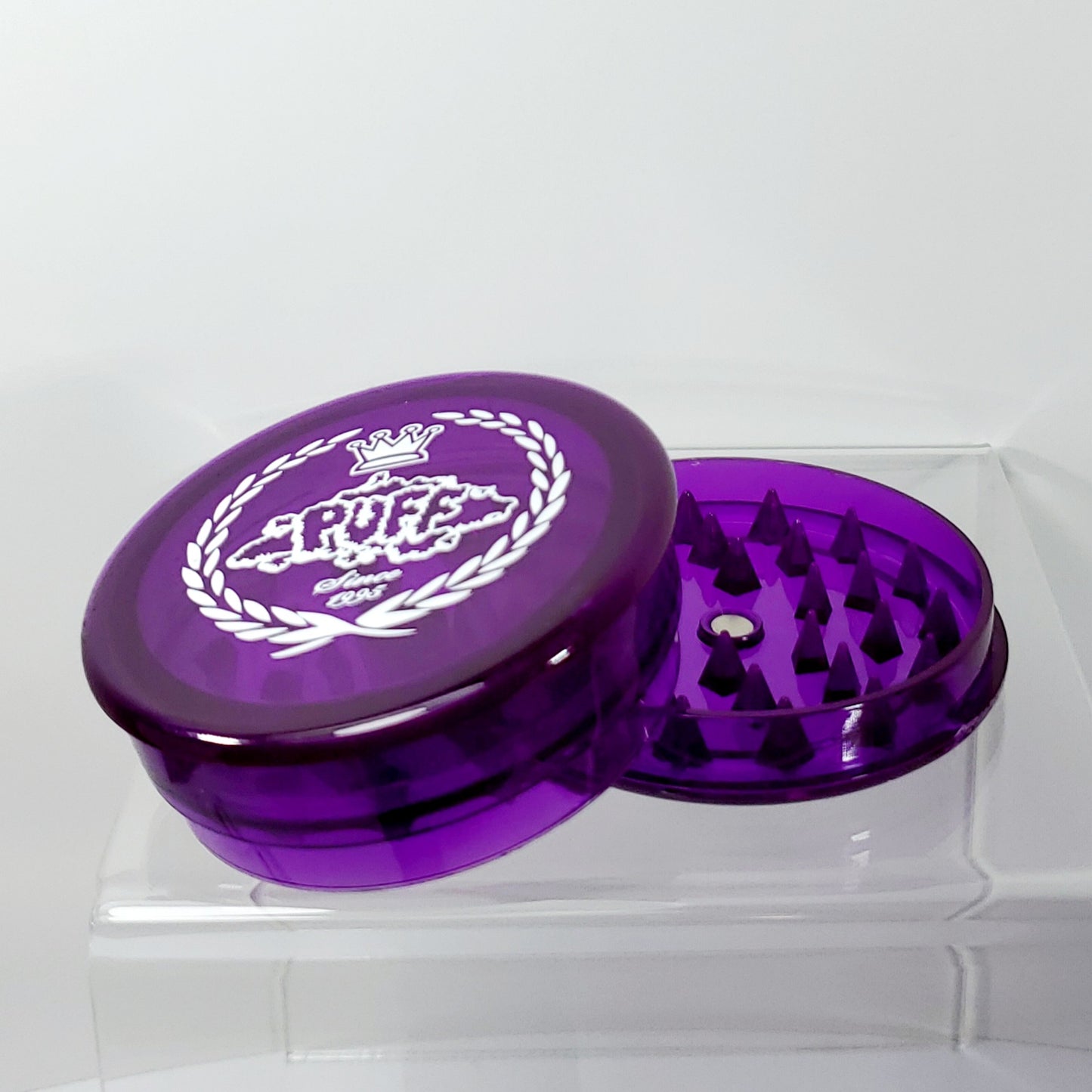 Puff Brand Acrylic Grinder with Storage Cubby - Purple