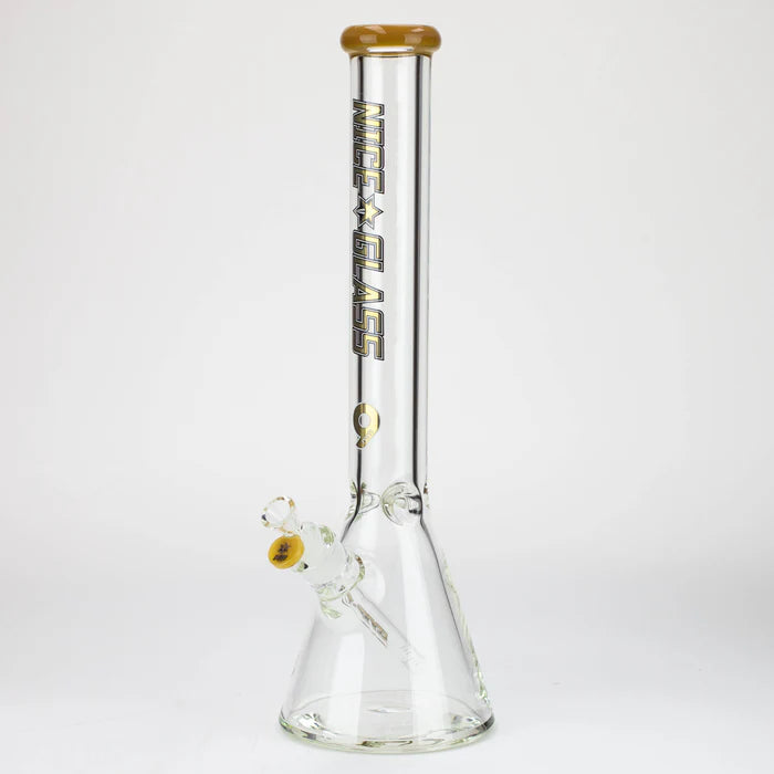 Nice Glass - 18" - 9mm - Beaker Bong with Topaz and Gold Accents
