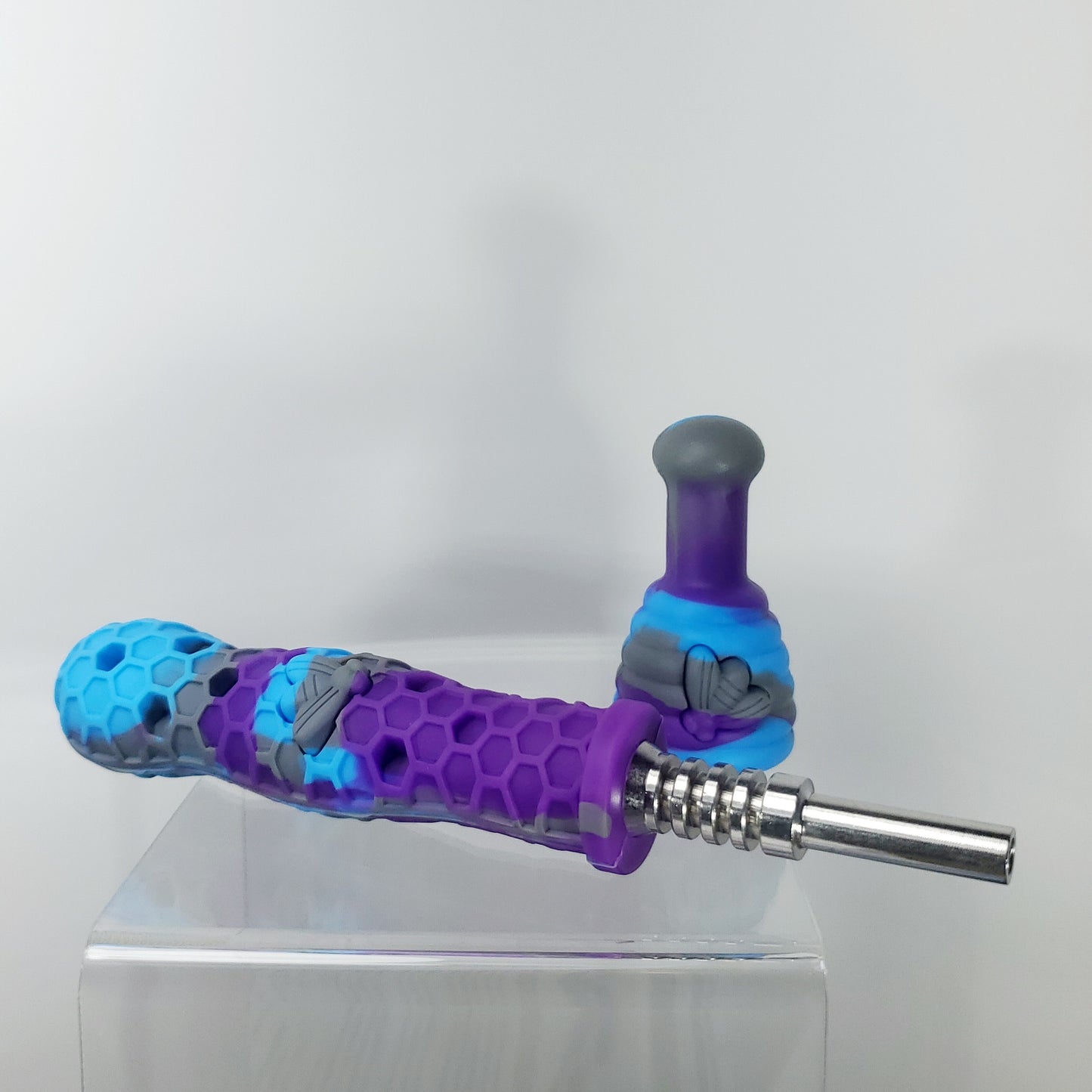 Silicone Nectar Collector with Titanium Tip - 6" - Purple blue