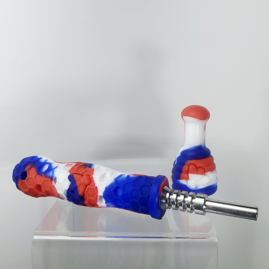 Silicone Nectar Collector with Titanium Tip - 6" - Red and Blue