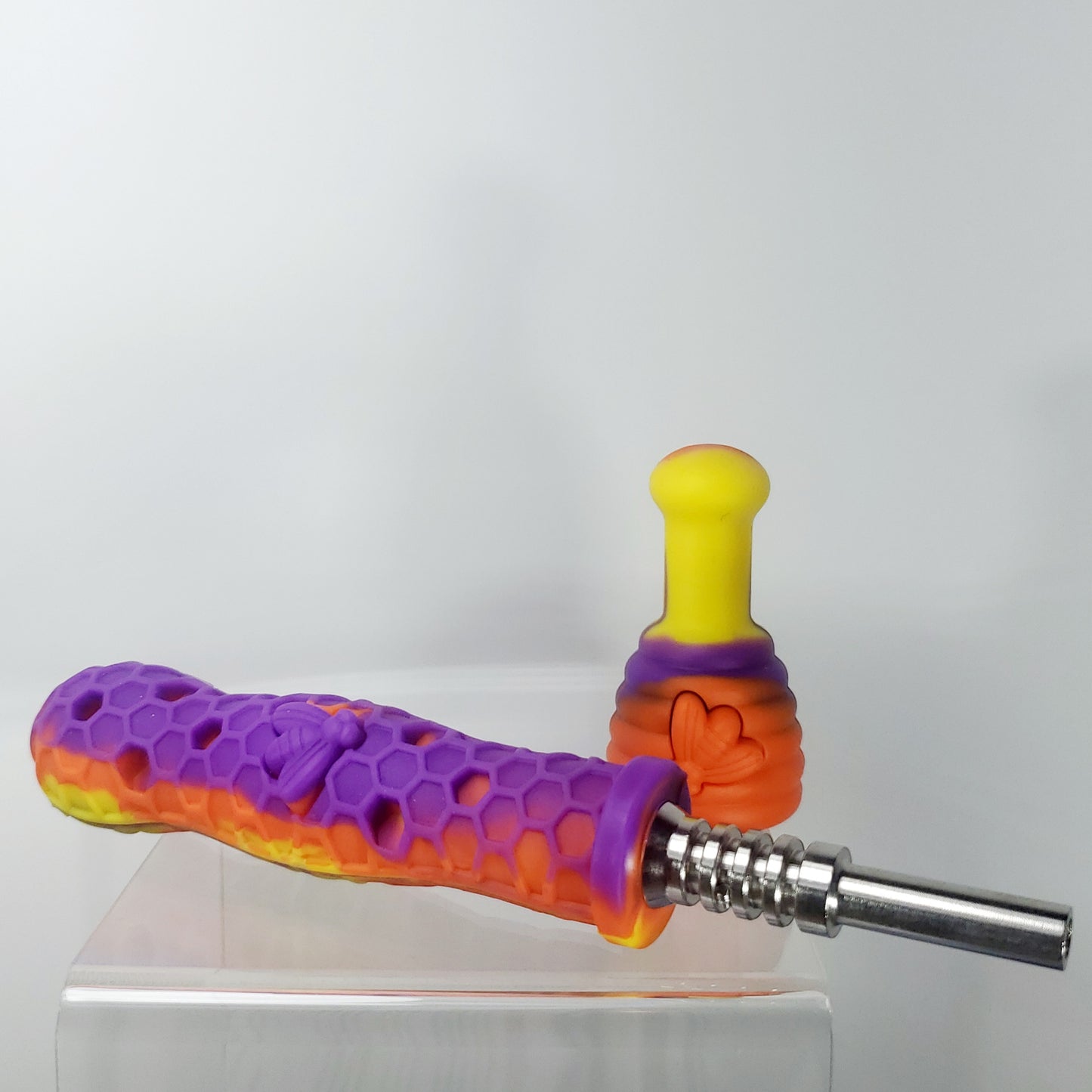 Silicone Nectar Collector with Titanium Tip - 6" - Purple Yellow