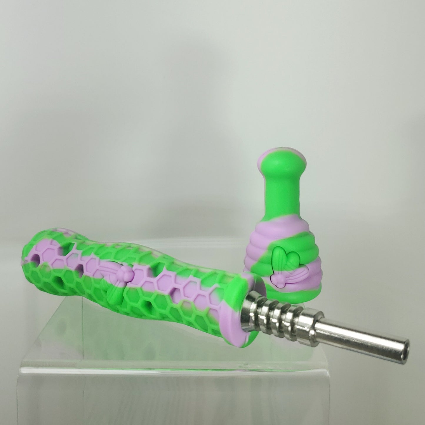 Silicone Nectar Collector with Titanium Tip - 6" - Green Purple