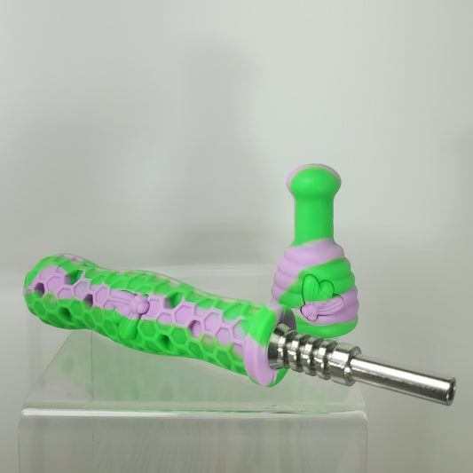 Silicone Nectar Collector with Titanium Tip - 6" - Green Purple