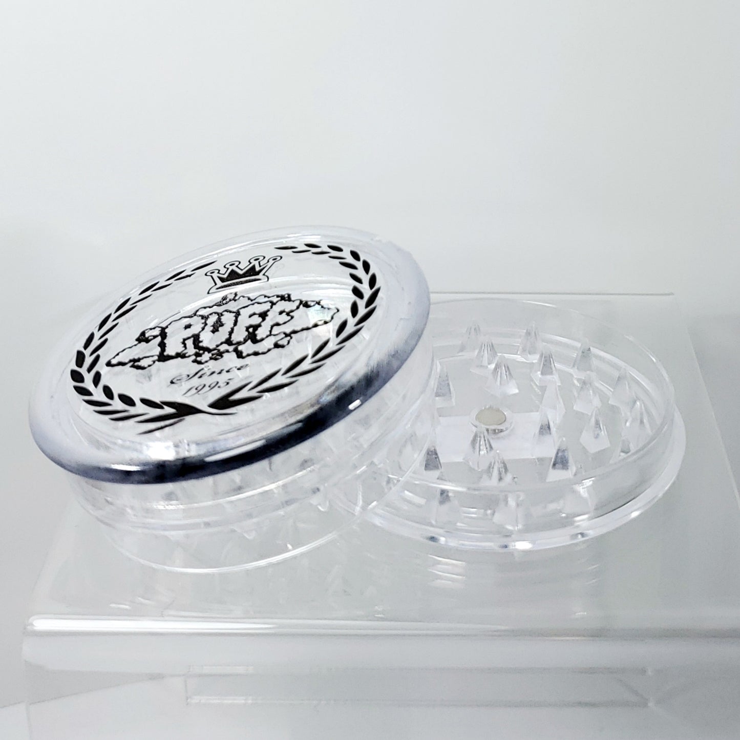 Puff Brand Acrylic Grinder with Storage Cubby - Clear
