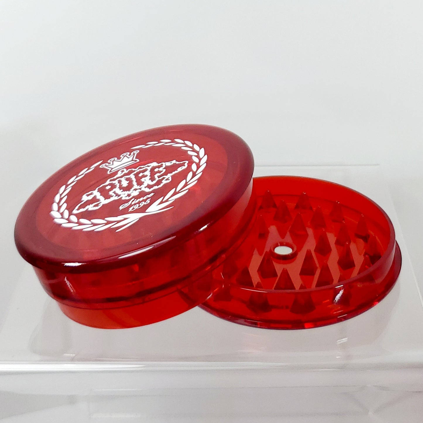 Puff Brand Acrylic Grinder with Storage Cubby - Red