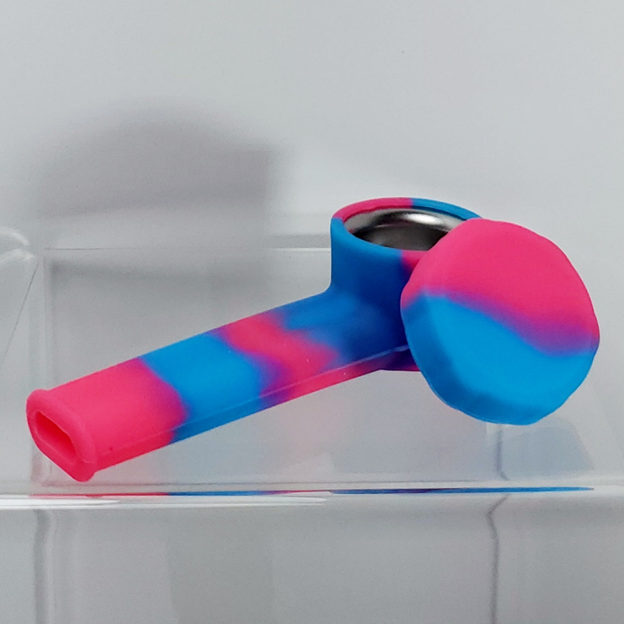 4" Silicone Pipe with Metal Bowl and Lid - Blue Pink