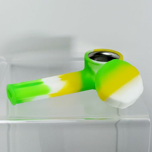 4" Silicone Pipe with Metal Bowl and Lid - Green White