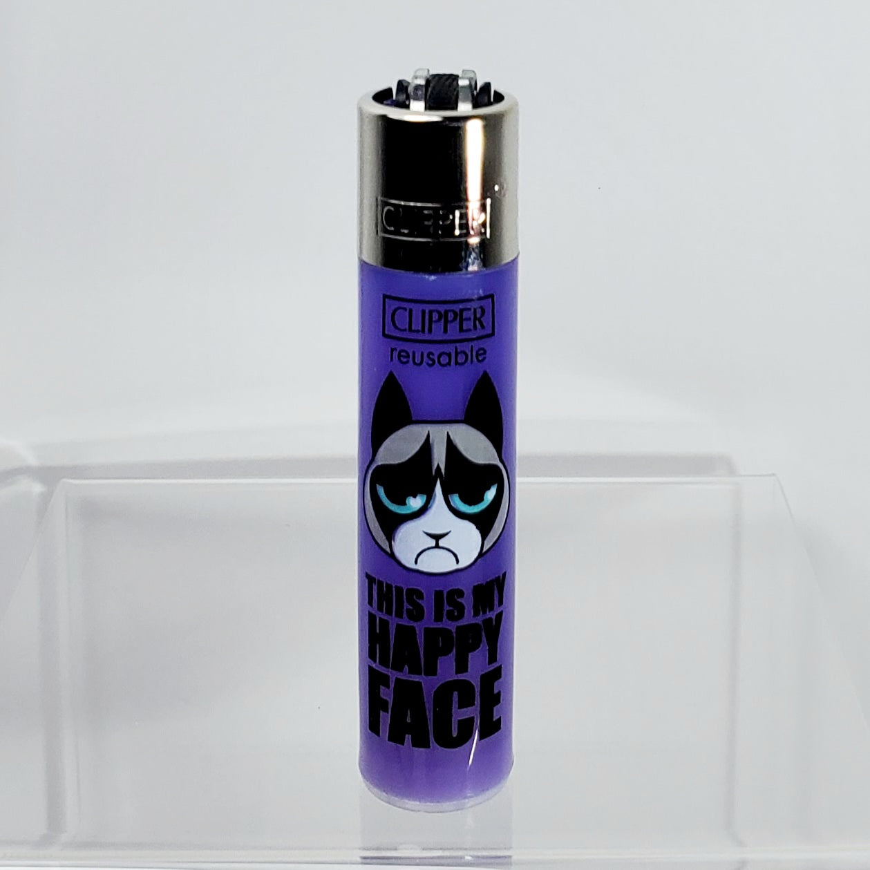 Clipper Refillable Lighter - Grumpy Cat Purple