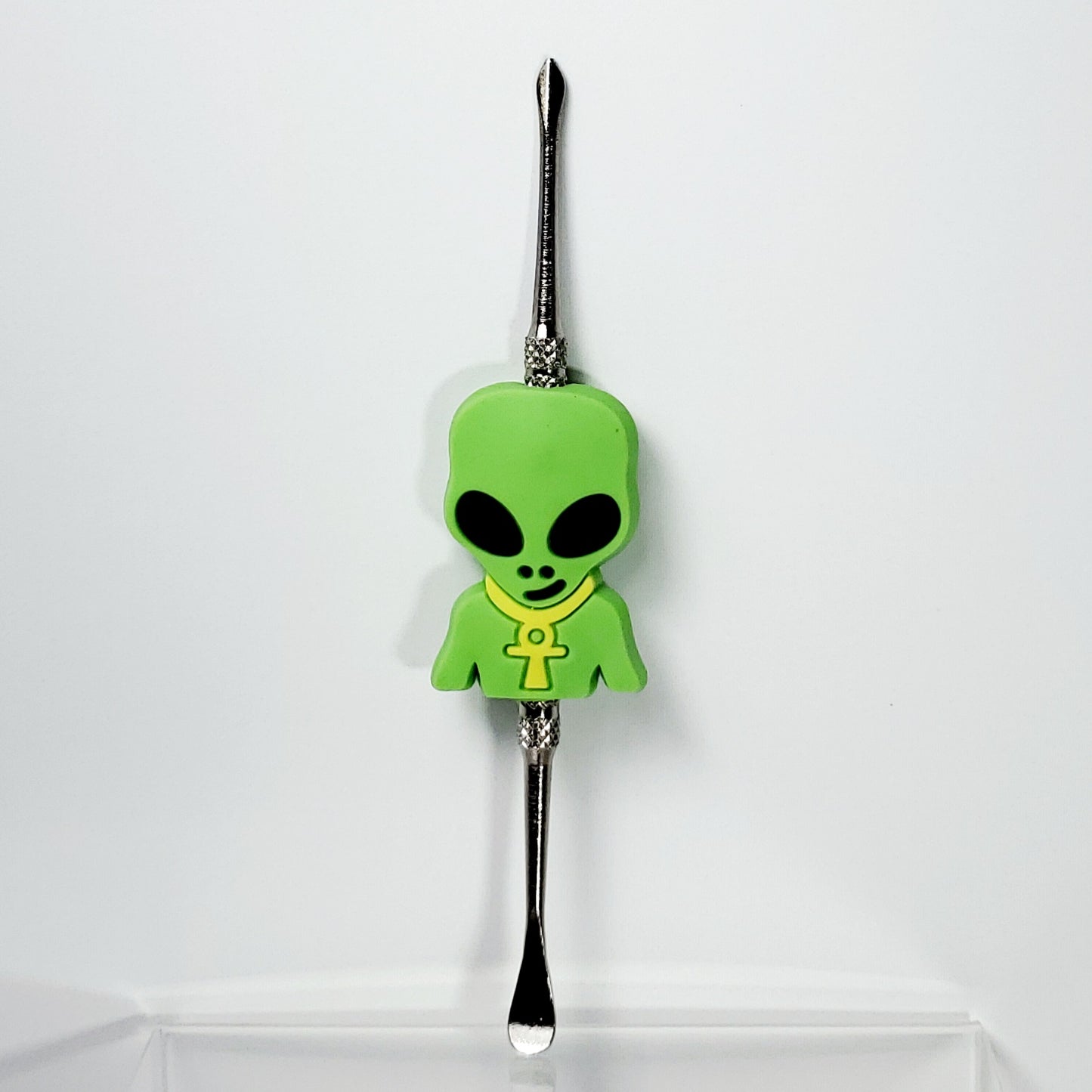 Metal Dab Tool with Silicone Character Handle - Green Alien
