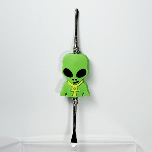 Metal Dab Tool with Silicone Character Handle - Green Alien