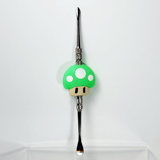 Metal Dab Tool with Silicone Character Handle - Green Mushroom