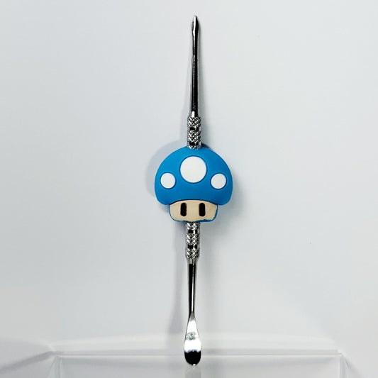 Metal Dab Tool with Silicone Character Handle - Blue Mushroom