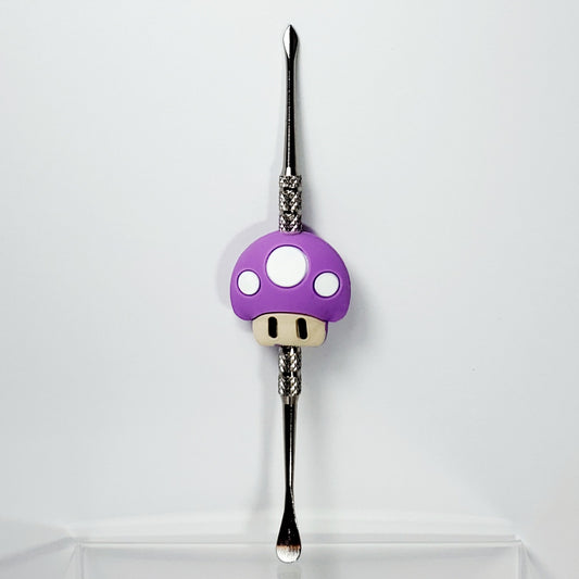 Metal Dab Tool with Silicone Character Handle - Purple Mushroom
