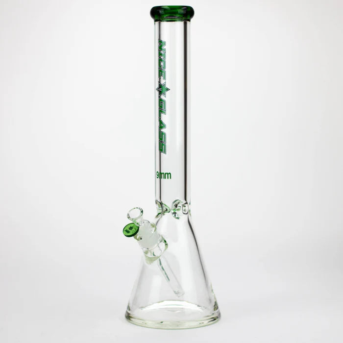 Nice Glass - 18" - 9mm - Beaker Bong with Green Accents