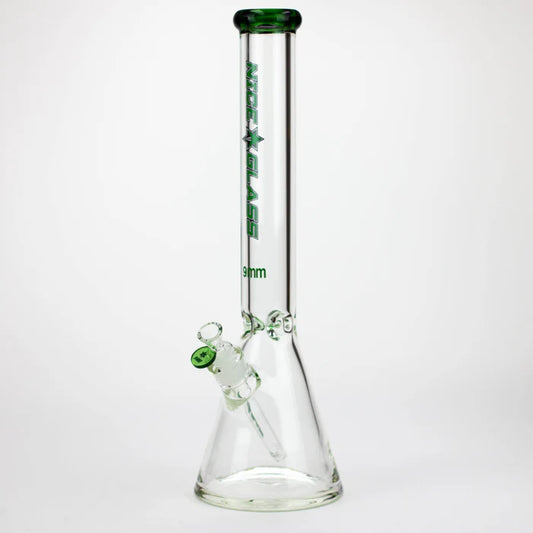Nice Glass - 18" - 9mm - Beaker Bong with Green Accents