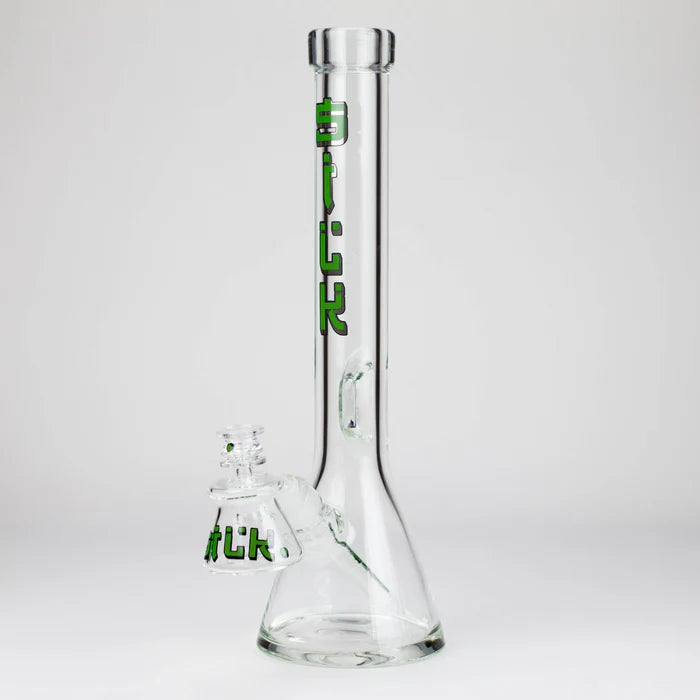 Silk Glass - 17" 10mm Thick Beaker Glass Bong Set with Accessories – GREEN