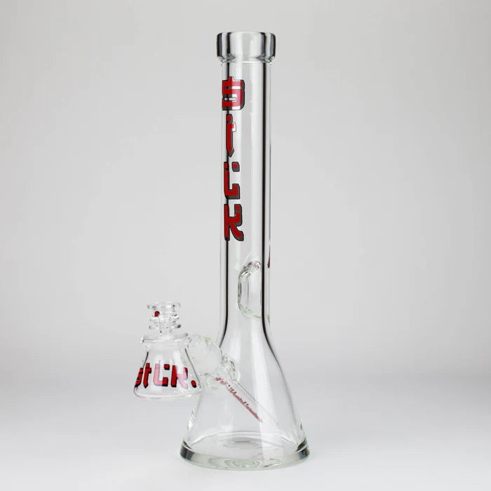 Silk Glass - 17" 10mm Thick Beaker Glass Bong Set with Accessories – RED